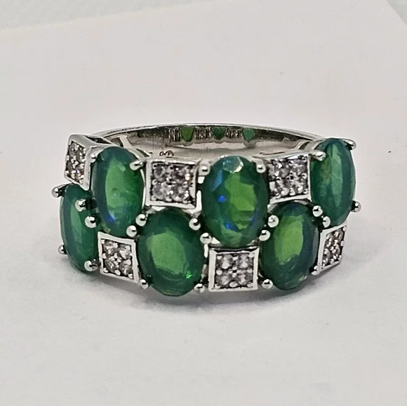 Natural Opal & White Zircon Ring in Sterling Silver! Size 7! - Picture 3 of 14